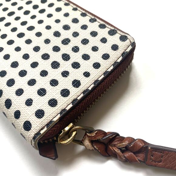 Vintage Fossil Women's Zip Around Wristlet Wallet Brown Leather Y2K Retro Dots - Picture 4 of 8